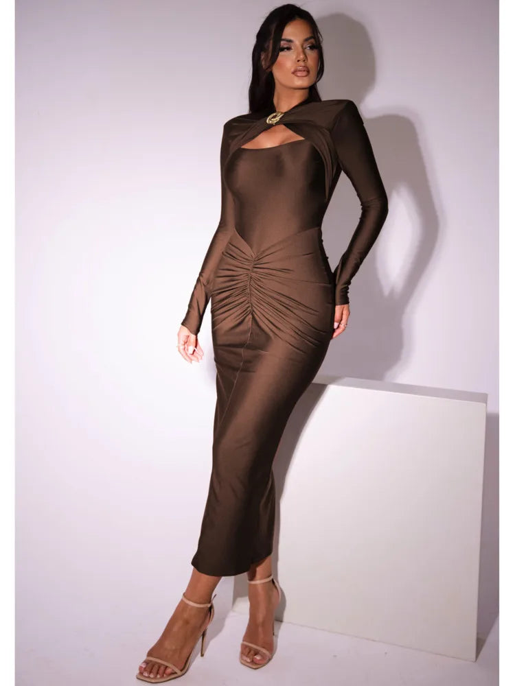 Elegant Long Sleeved Elastic Tight Long Dress