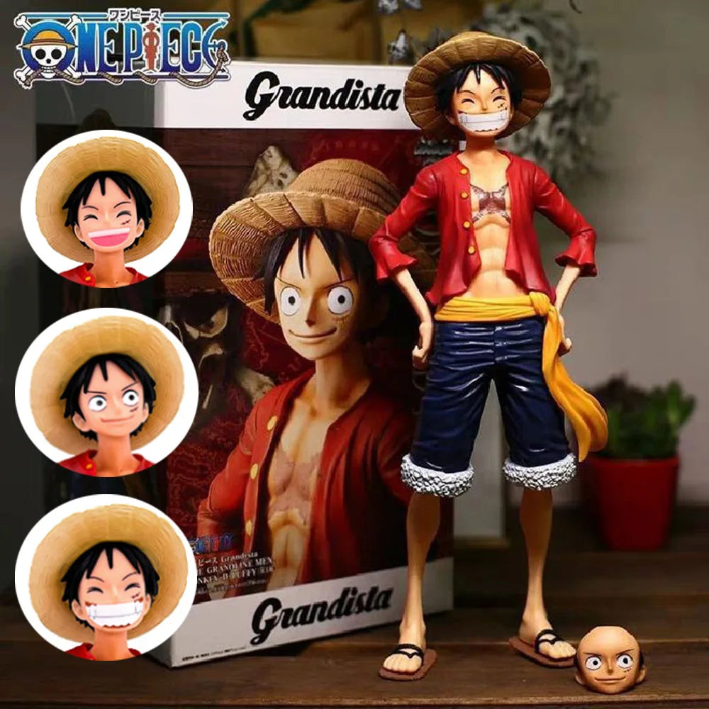 28cm  One Piece Anime Figure Confident Smiley Luffy Three Form Face Changing Doll Action Figurine Model Toys