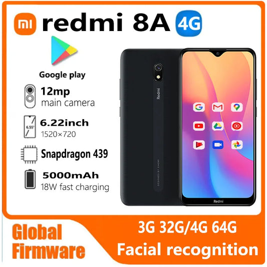 > used REFURBISHED < Xiaomi Redmi 8A smartphone 4G 64G Global firmware 5000mAh 6.22inch Snapdargon 439 12MP 18W Facial recognition used phone