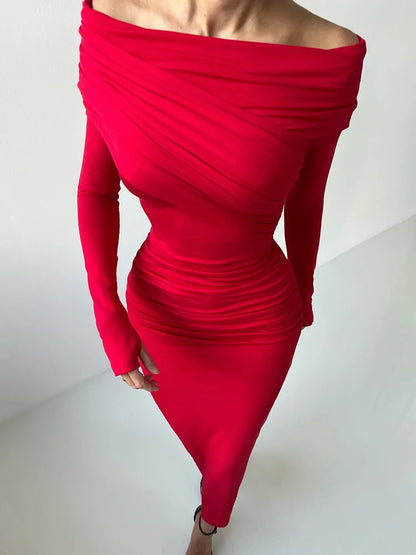 Elegant Fashion Sexy Dresses Off Shoulder Casual Long Sleeve