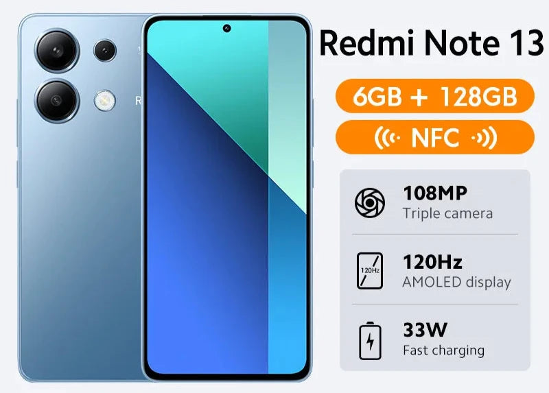 [Global Version] Xiaomi Redmi Note 13 Smartphone 128GB / 256GB 6.67" AMOLED display 108MP Camera Snapdragon 685 5000mAh