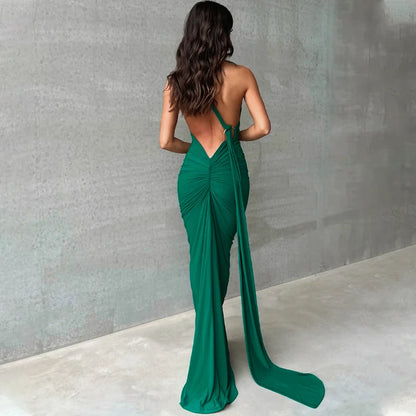 One Shoulder Backless Adjustable Scarf Sexy Maxi Dress