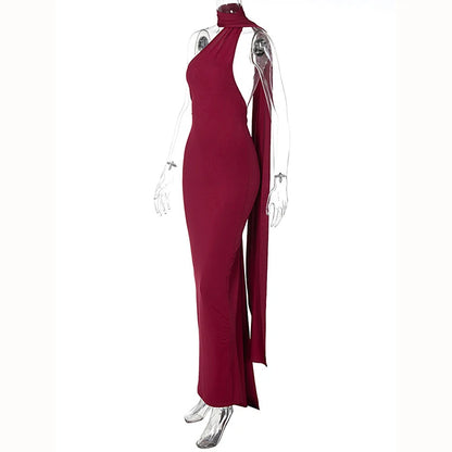 One Shoulder Backless Adjustable Scarf Sexy Maxi Dress