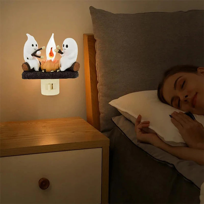 Ghost Campfire Halloween Flickering Night Light Plug Into Wall Ghosts