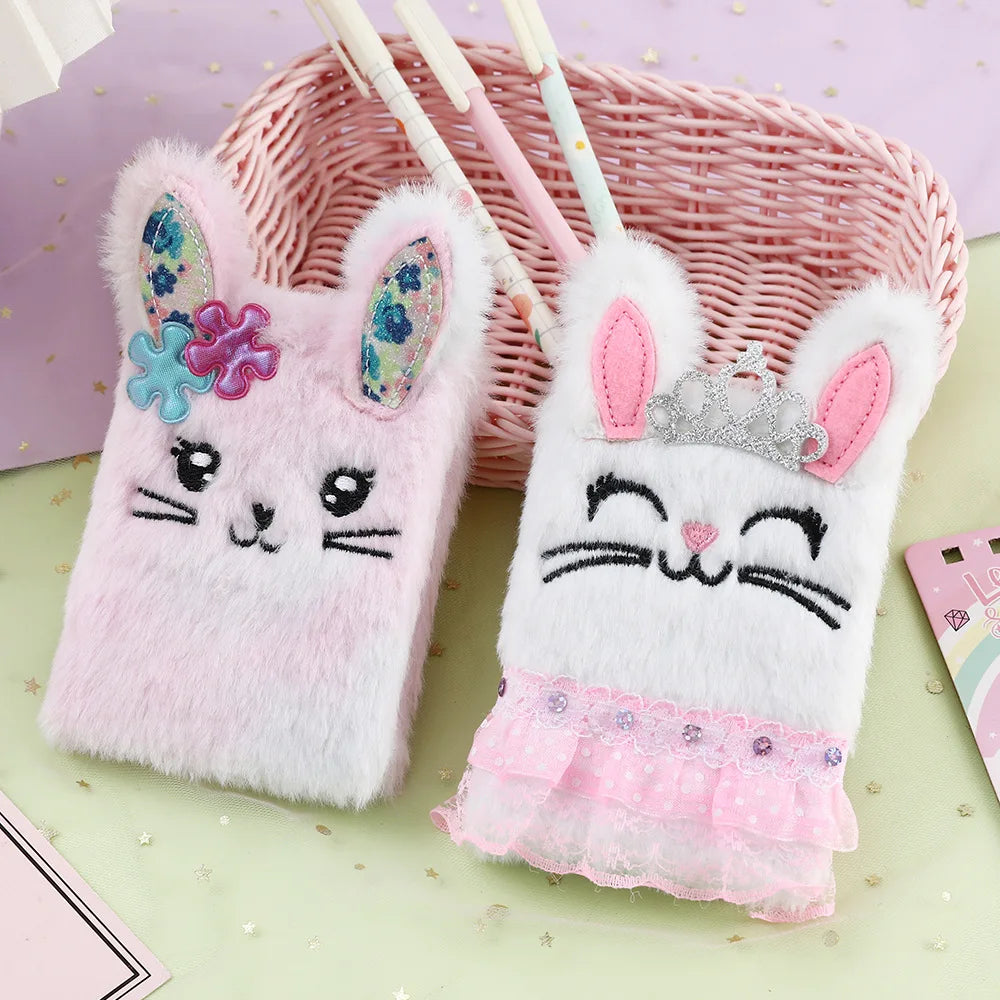 Children's New Cartoon Bunny Plush Notebook Girl Portable Mini Pocket Book Student Small Diary Book