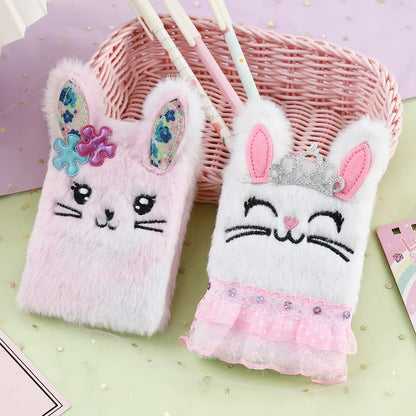 Children's New Cartoon Bunny Plush Notebook Girl Portable Mini Pocket Book Student Small Diary Book