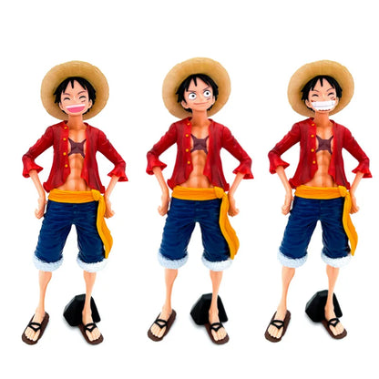 28cm  One Piece Anime Figure Confident Smiley Luffy Three Form Face Changing Doll Action Figurine Model Toys