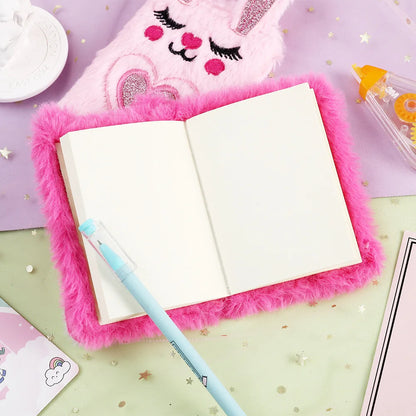 Children's New Cartoon Bunny Plush Notebook Girl Portable Mini Pocket Book Student Small Diary Book