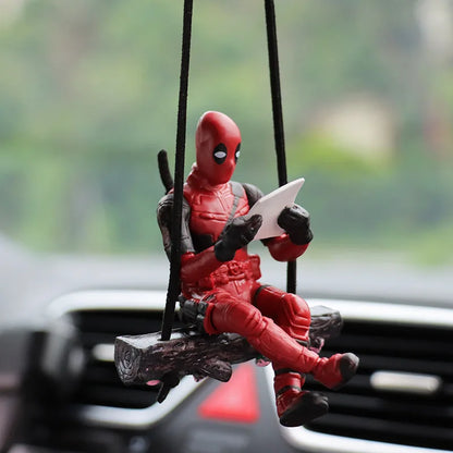 Cartoon Deadpool Car Rearview Mirror Pendant Read A Book SUCK IT Car Pendant Interior Accessories Mini Model Toys Action Figures