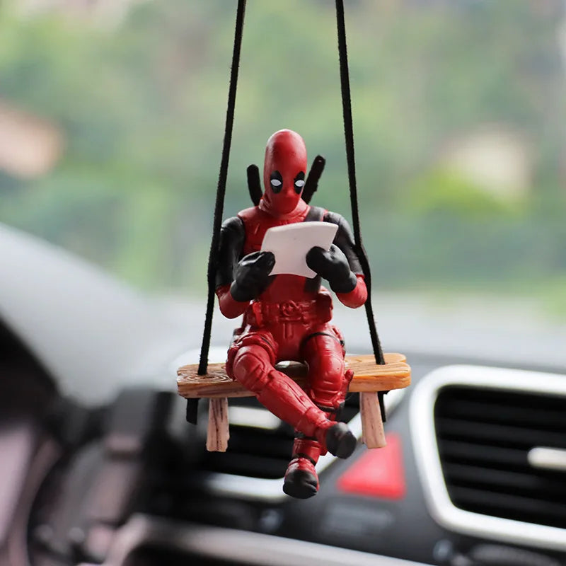 Cartoon Deadpool Car Rearview Mirror Pendant Read A Book SUCK IT Car Pendant Interior Accessories Mini Model Toys Action Figures