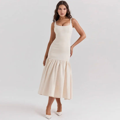 Elegant Pleated Hem Strap Dress