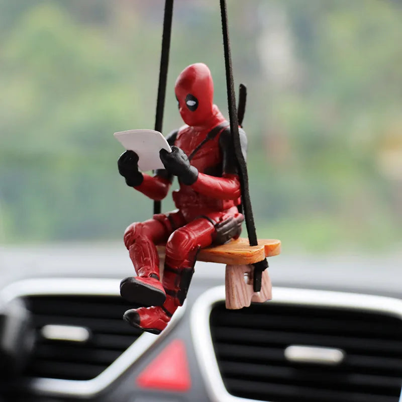 Cartoon Deadpool Car Rearview Mirror Pendant Read A Book SUCK IT Car Pendant Interior Accessories Mini Model Toys Action Figures