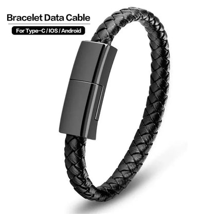 Xiaomi Bracelet USB Fast Charging Data Cable Type-C Bracelet Alloy Leather Wrist Strap iPhone Android Charging Cable USB Wires