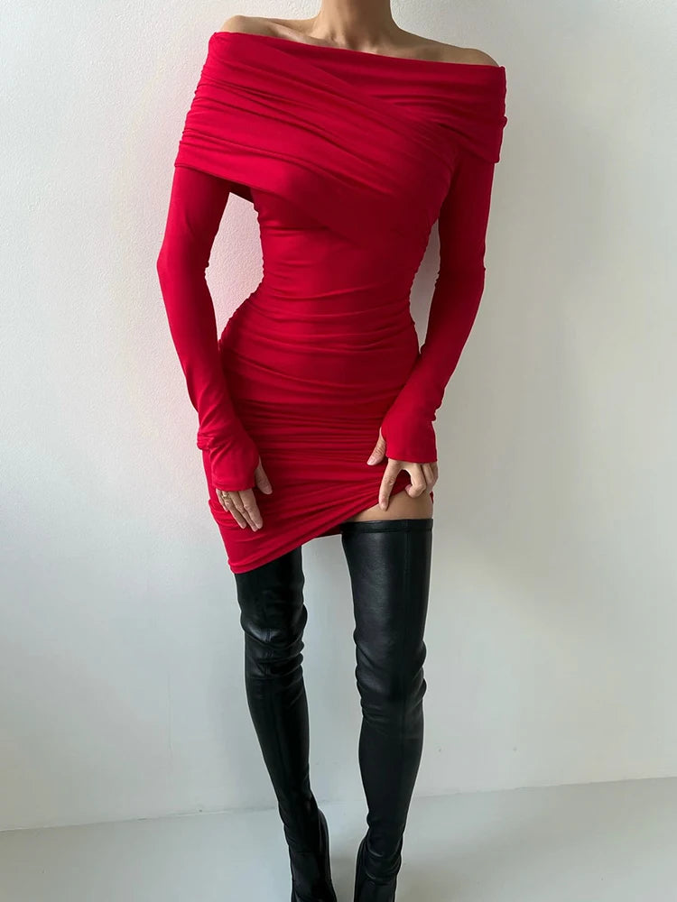 Elegant Fashion Sexy Dresses Off Shoulder Casual Long Sleeve