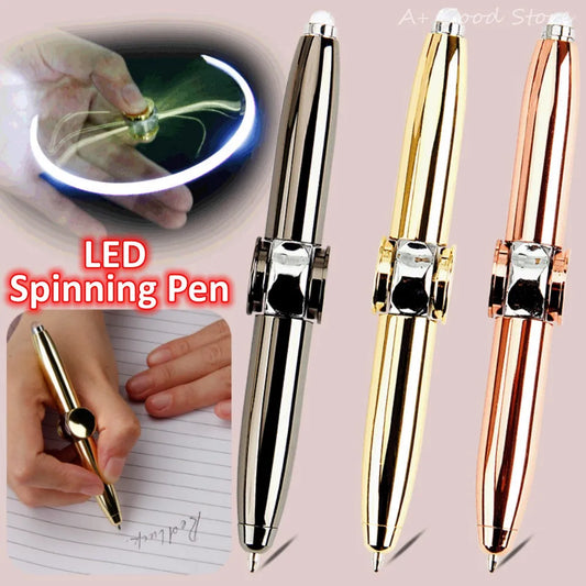 Led Fidget Spinning Pen Anxiety Decompression Gyro Metal Ballpoint Pen