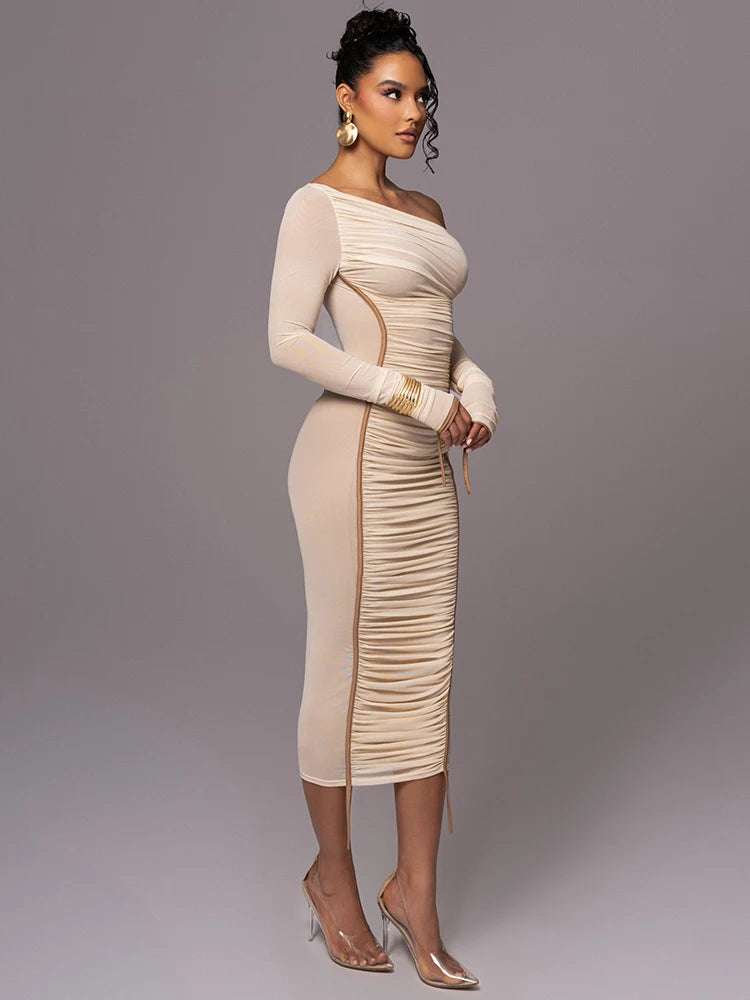 Collar Long Sleeve Midi Dress