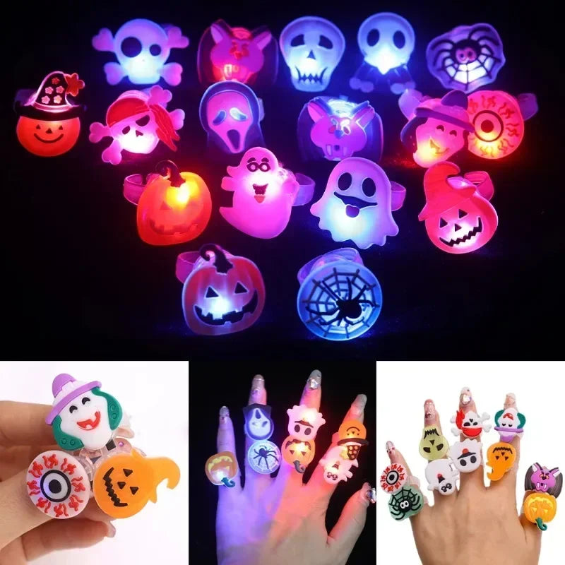 Halloween Luminous Rings Creative Cute Pumpkin Ghost Eye Ghost Pirate Spider Web Children Toys Halloween Flash Finger Rings