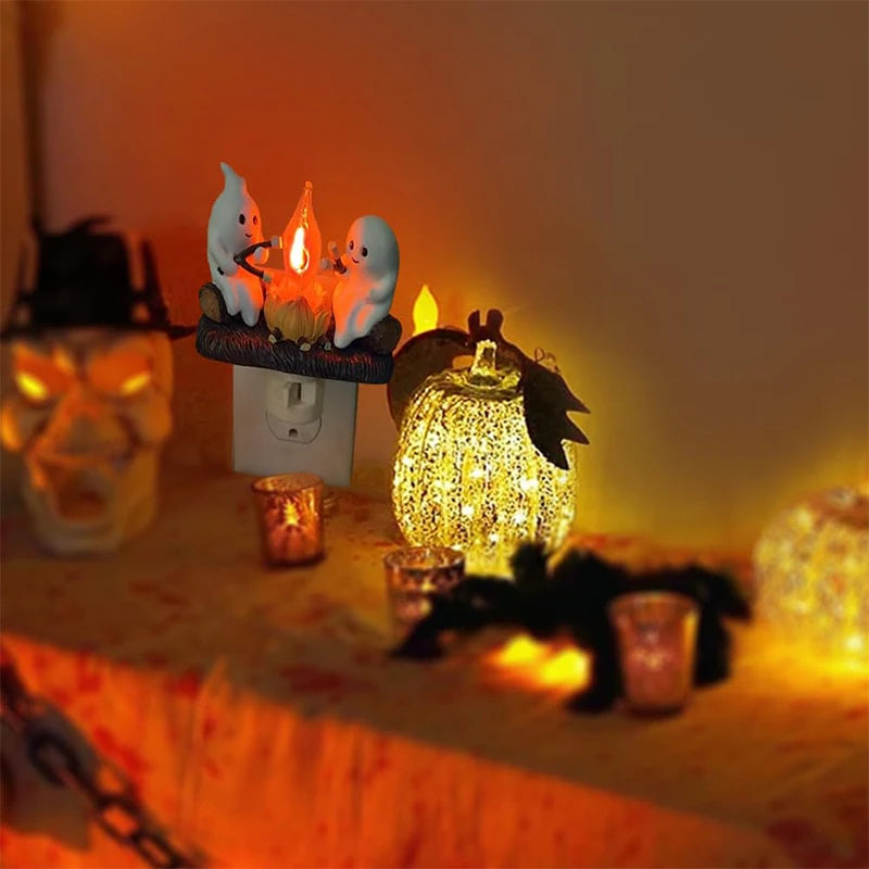 Ghost Campfire Halloween Flickering Night Light Plug Into Wall Ghosts