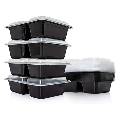 2 Compartment BPA Reusable Meal Prep Containers Rectangular Lunch Containers Microwavable Safe - Stackable Food Storage Trays