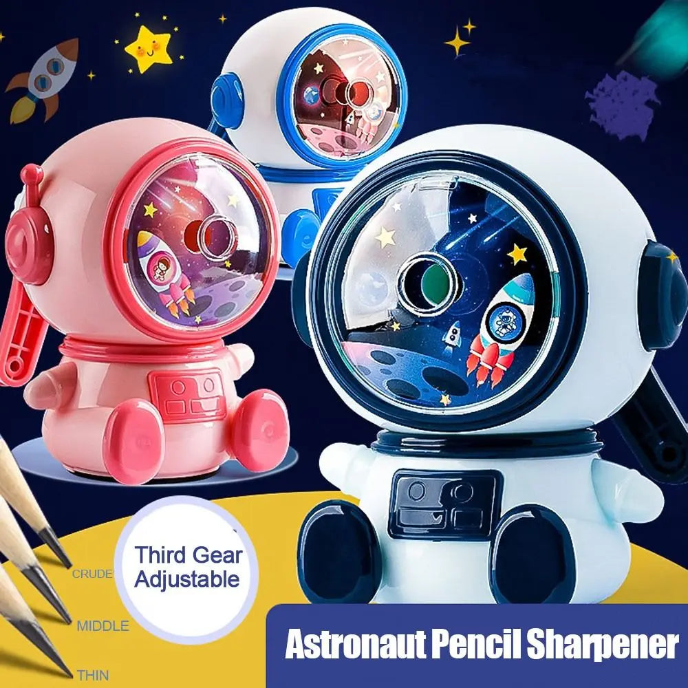 Semi-Automatic Gear Adjustable Astronaut Pencil Sharpener Automatically Enters Lead Cute Cartoon Hand-cranked Mechanical Tool Office