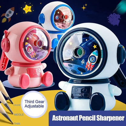 Semi-Automatic Gear Adjustable Astronaut Pencil Sharpener Automatically Enters Lead Cute Cartoon Hand-cranked Mechanical Tool Office