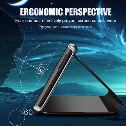 Smart Mirror Flip Case For Samsung Galaxy S24 S23 S22 S21Ultra S20 FE S10 S9 S10E Note 20 Plus Phone Protective Cover With Stand