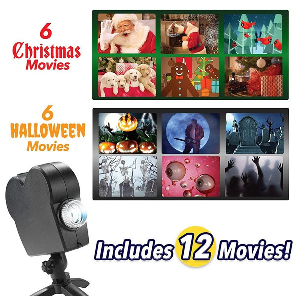 SUPER HOT DEAL! Halloween Christmas HOLOGRAM Projector Outdoor Holiday Led Holographic Projection Lamp Waterproof 12 Movies Spooky Party Stage Lights EU