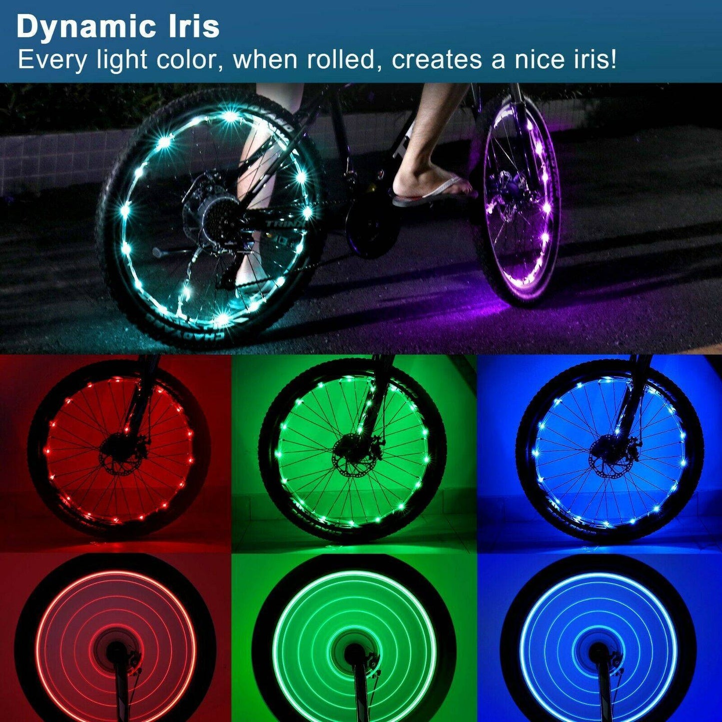 2 Pack LED Bicycle Wheel Light, 7 Colours In One Waterproof Bicycle Lights