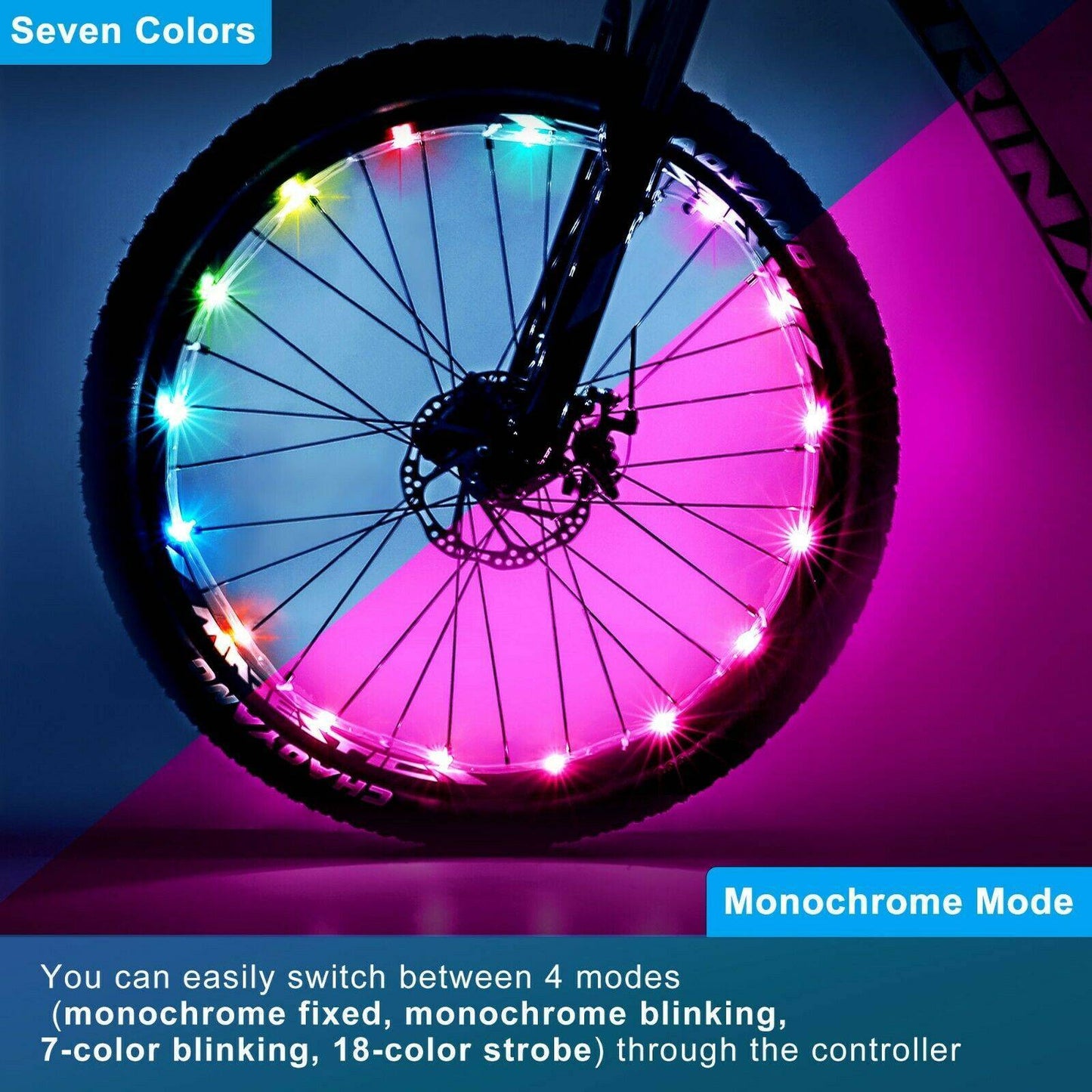 2 Pack LED Bicycle Wheel Light, 7 Colours In One Waterproof Bicycle Lights