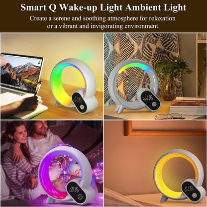 Smart Creative Q Light Analog Sunrise Digital Display Alarm Clock Bluetooth Audio Intelligent Wake-up Q Colorful Atmosphere Light