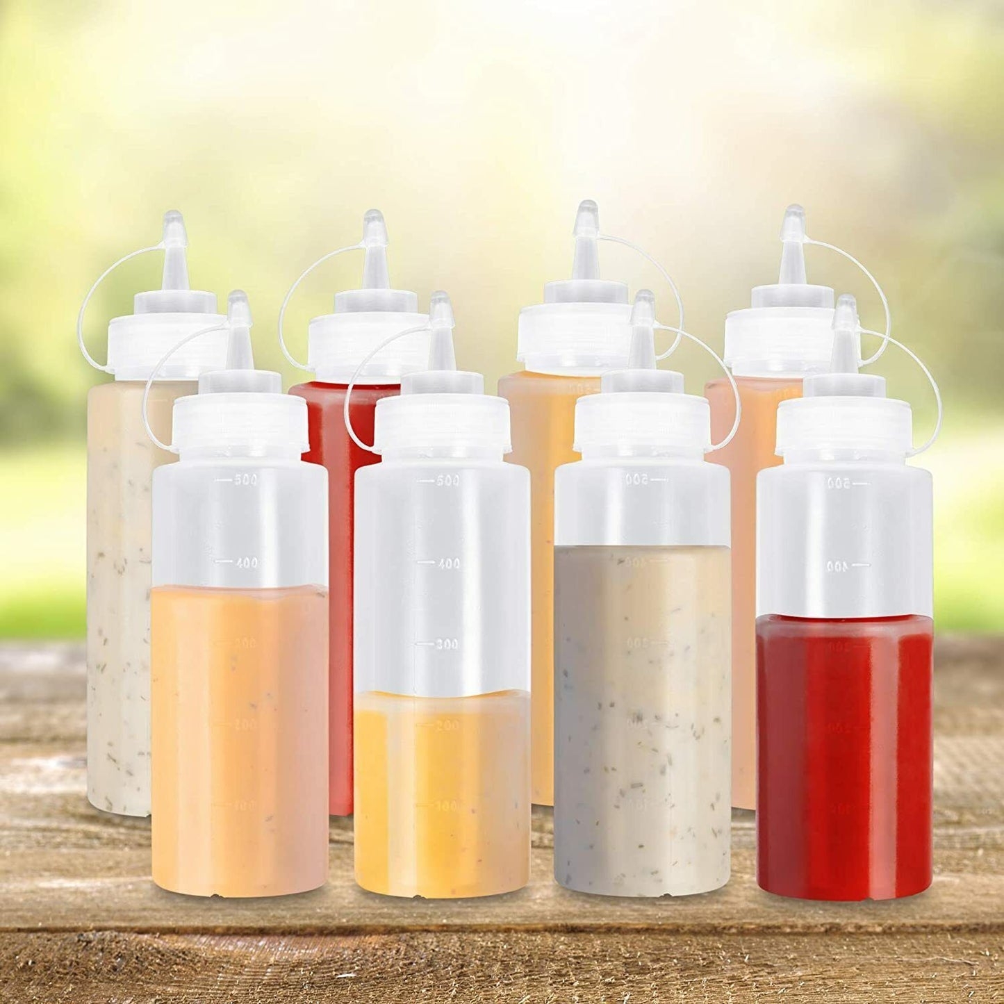 8PCS Or 4PCS Pack Plastic Squeeze Sauce Bottles Kitchen Condiment Dispenser Mayo 500ml