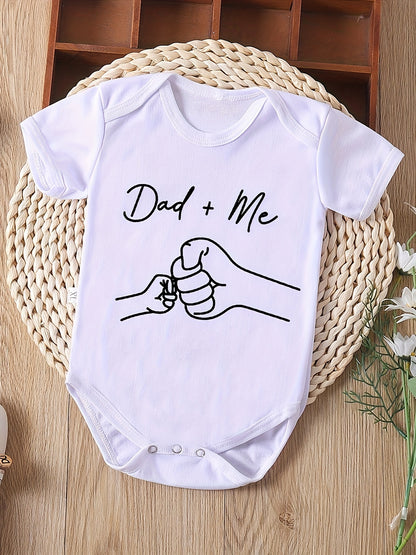 Infant's "Dad+Me" Fists Bump Print Bodysuit, Comfy Short Sleeve Onesie, Baby Boy's Clothing