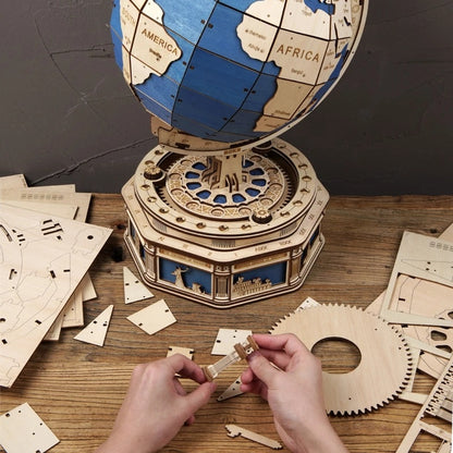 Robotime ROKR Globe Earth with secret locker 567pcs 3D Wooden Puzzle Games Ocean Map Ball Assemble Model Toys