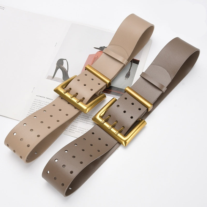 Three Button Waist Belt With Personalized Decorative Needle Buckle