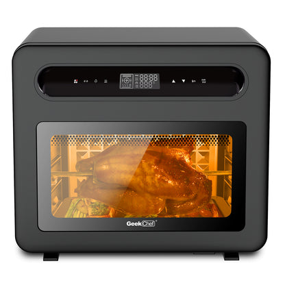 Geek Chef Steam Air Fryer Toast Oven Combo , 26 QT Steam Convection Oven Countertop , 50 Cooking Presets, With 6 Slice Toast, 12 In Pizza, Black Stainless Steel.