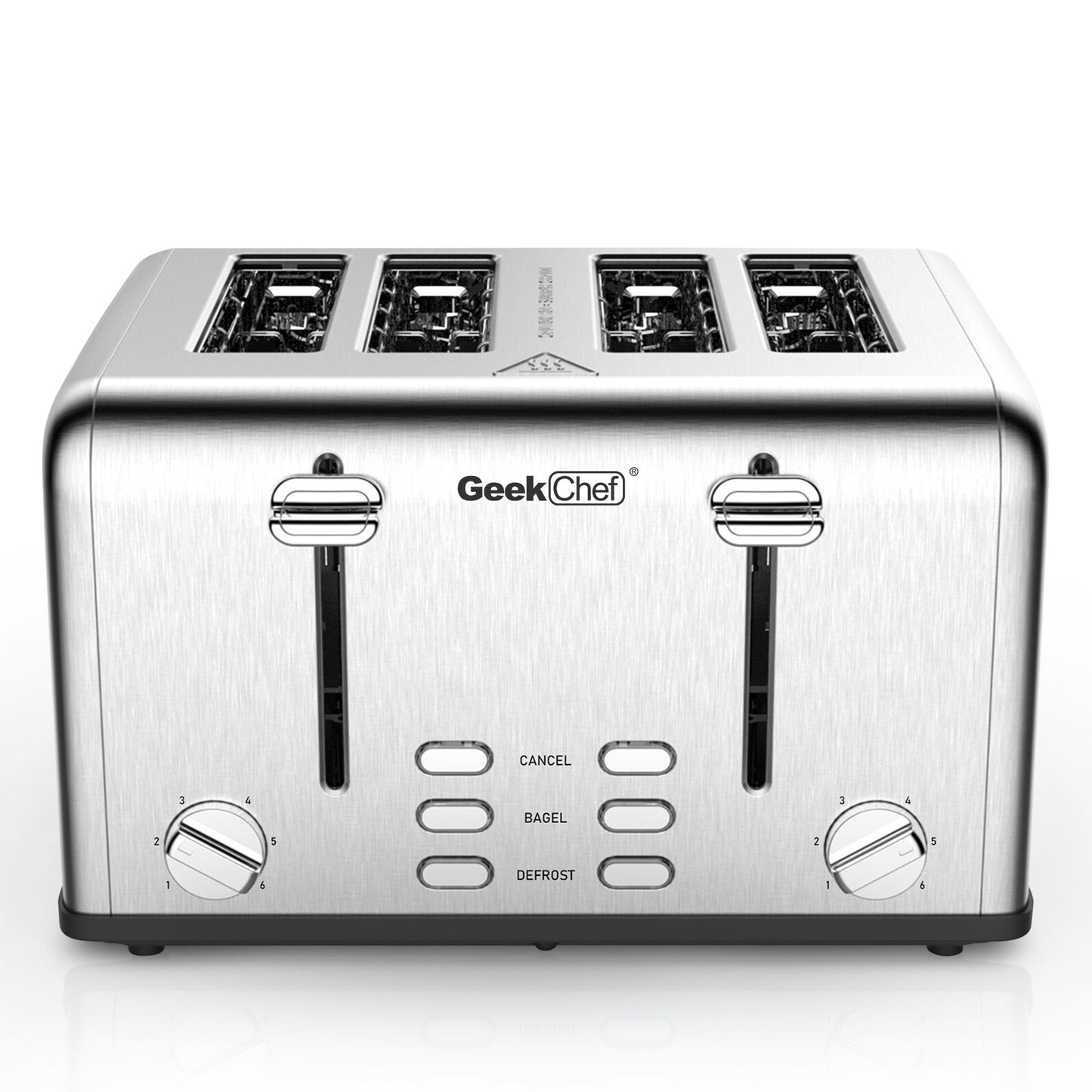 Geek Chef Toaster 4 Slice, Stainless Steel Extra-Wide Slot Toaster With Dual Control Panels Of Bagel,Defrost,Cancel Function