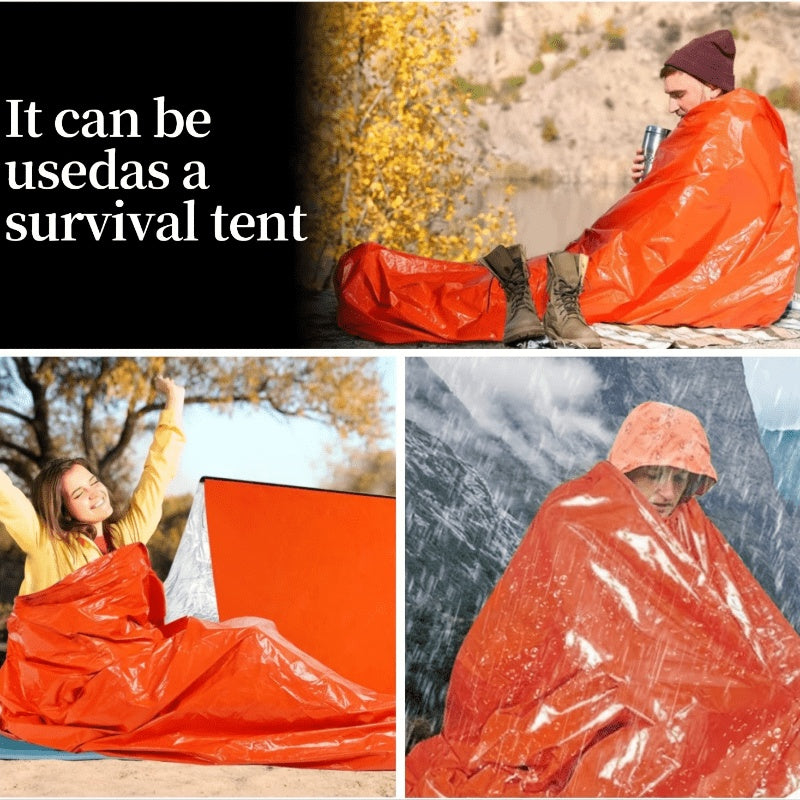 Portable Lightweight Emergency Sleeping Bag, Blanket, Tent - Thermal Bivy Sack For Camping, Hiking, And Outdoor Activities - Windproof And Waterproof Blanket For Survival