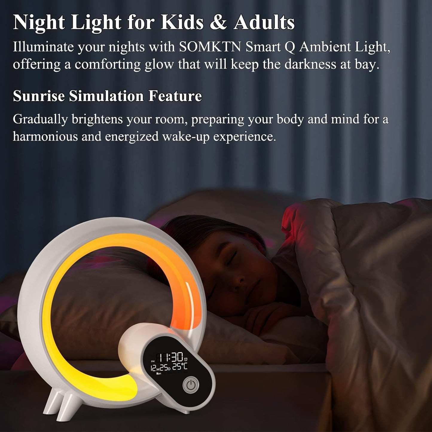 Smart Creative Q Light Analog Sunrise Digital Display Alarm Clock Bluetooth Audio Intelligent Wake-up Q Colorful Atmosphere Light