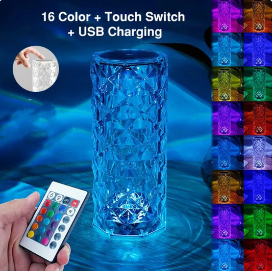 LED Crystal Table Lamp Rose Light Touch Enabled 16 Colors