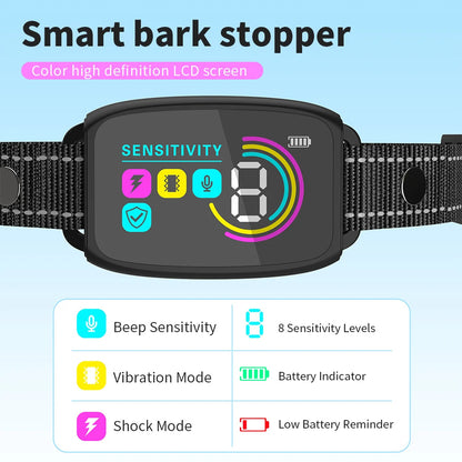 Smart Automatic Anti Barking Dog Collar Rechargeable Bark Stopper Stop Barking HD Digital Display IP67 Waterproof Collar For Dogs