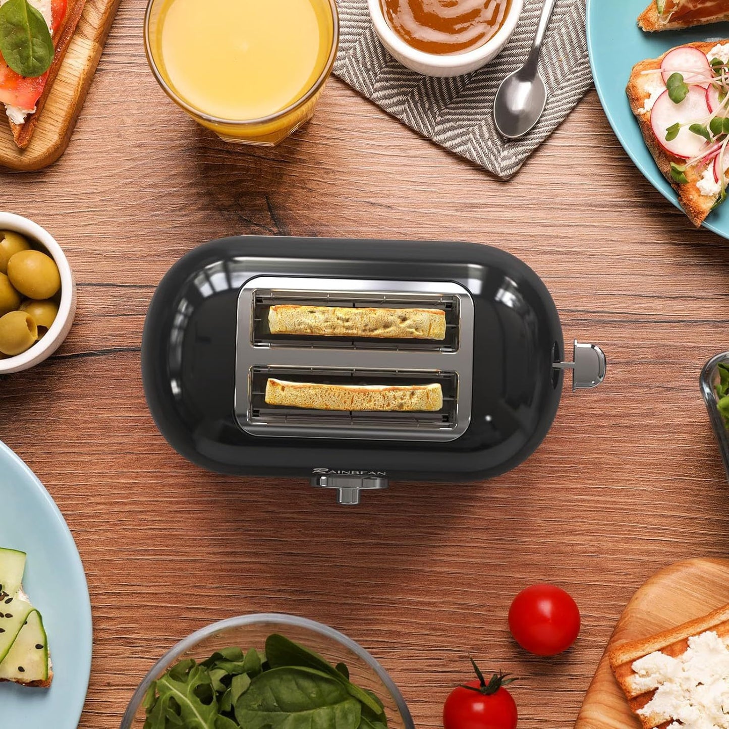 RAINBEAN Toaster 2 Slice Retro Toaster Stainless Steel With 6 Bread Shade Settings And Bagel Cancel Defrost Reheat Function, Cute Bread Toaster With Extra Wide Slot And Removable Crumb Tray