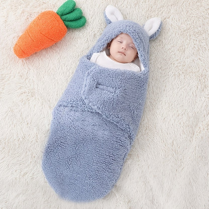 Super Soft Baby Sleeping Bag Fluffy Fleece Newborn Blanket Swaddle Blankets, Unisex Baby Wrap For Newborn Baby Boys Girls With Head-Protecting & Head-Supporting Function, Wearable Swaddle Sleep Sack