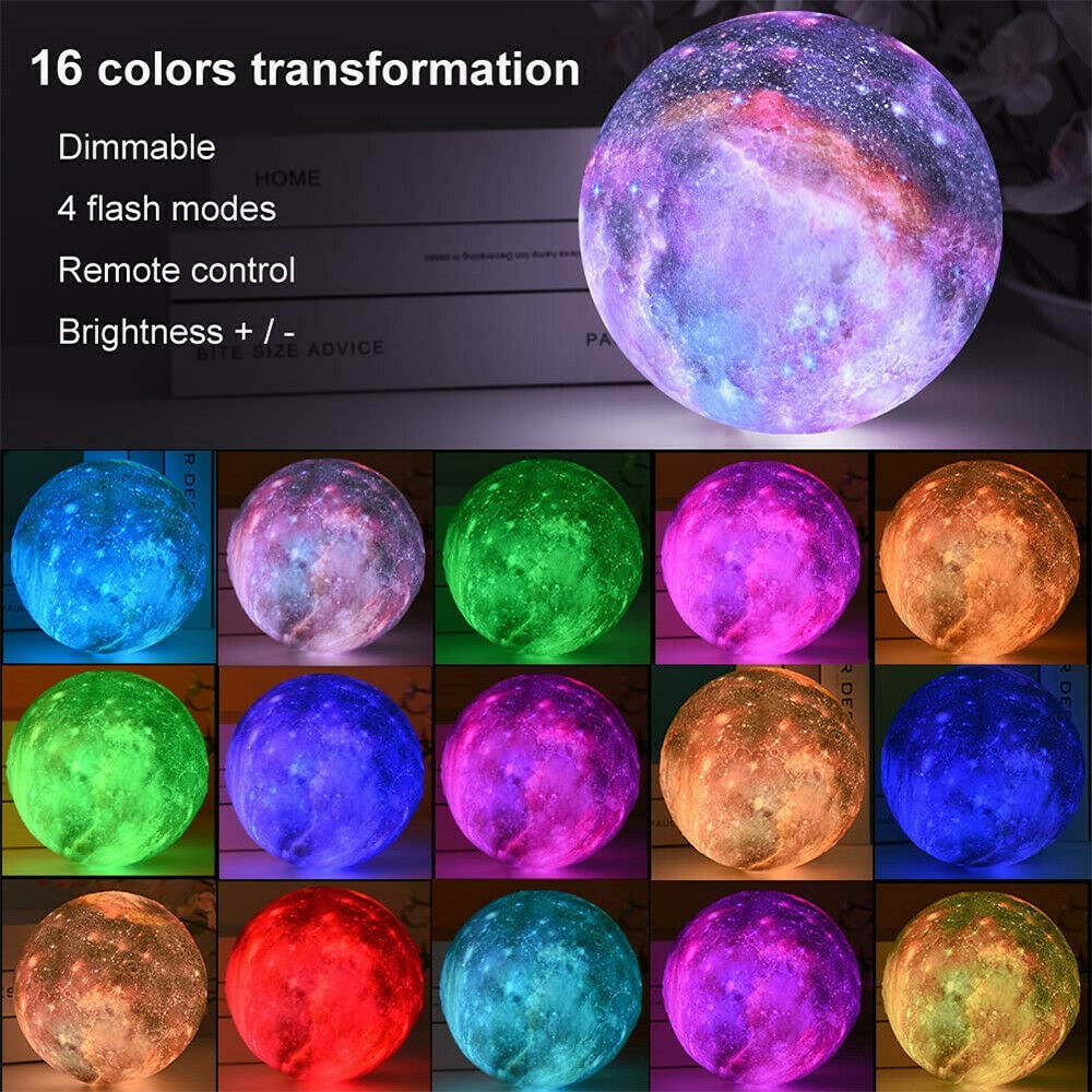 3D Galaxy Lamp Moonlight USB LED Night Lunar Light Touch Color Changing Moon Lamp