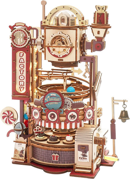 Robotime ROKR Marble Chocolate Factory 3D Wooden Puzzle Games Assembly Model Building Toys For Children Kids Birthday Gift