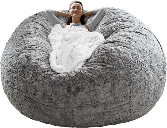 Bean Bag Chair Cover it Was Only A Cover, Not A Full Bean Bag Chair Cushion, Big Round Soft Fluffy PV Velvet Sofa Bed Cover, Living Room Furniture, Lazy Sofa Bed Cover,6ft Light Grey