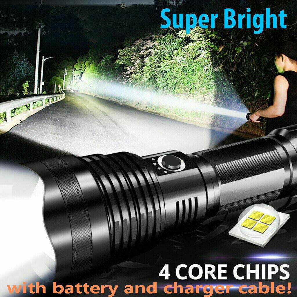 High Power Military Grade 12.000 Lumen Ultra Bright Aluminum Flashlight LED Rechargeable