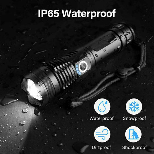 High Power Military Grade 12.000 Lumen Ultra Bright Aluminum Flashlight LED Rechargeable