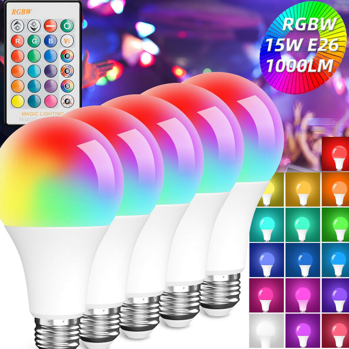 Alexa LED Light Bulb 15W RGB Smart Wireless Remote Dimmable Lamp Color Changing Smart WiFi LED Light Bulb Multi-Color For Alexa