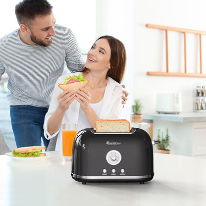 RAINBEAN Toaster 2 Slice Retro Toaster Stainless Steel With 6 Bread Shade Settings And Bagel Cancel Defrost Reheat Function, Cute Bread Toaster With Extra Wide Slot And Removable Crumb Tray