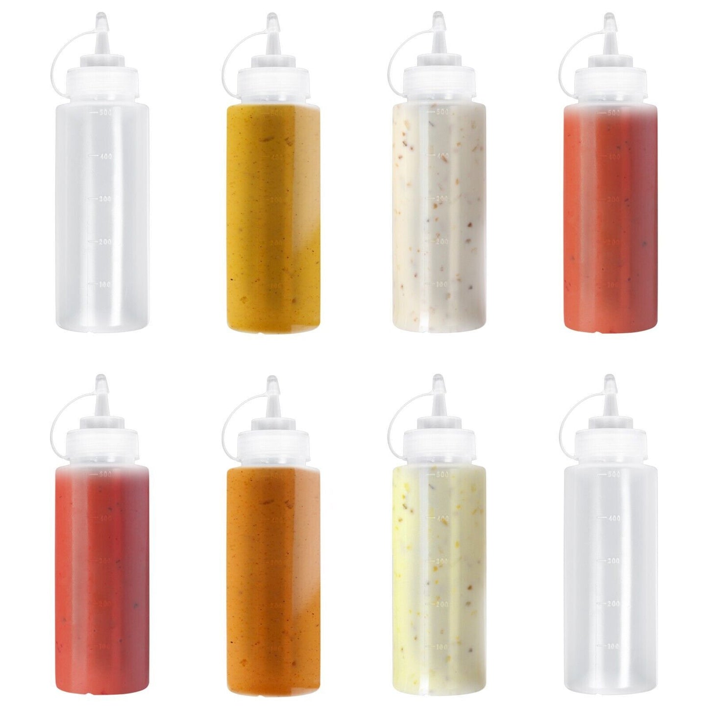 8PCS Or 4PCS Pack Plastic Squeeze Sauce Bottles Kitchen Condiment Dispenser Mayo 500ml